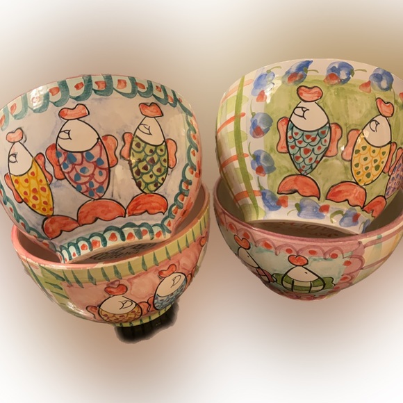 Marchand de Couleurs FRENCH 100% hand painted clay pottery small bowls - Picture 1 of 4